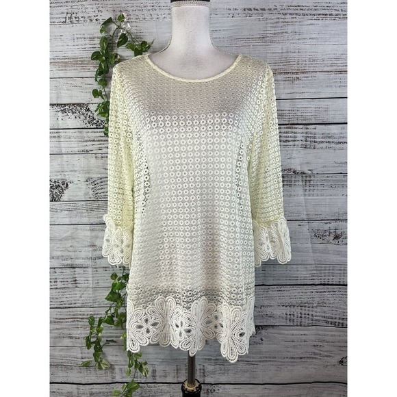 Alfani Tunic Top Beach Swim Cover Up size Medium Ivory Cream Lace Boho Peasant - Picture 2 of 14